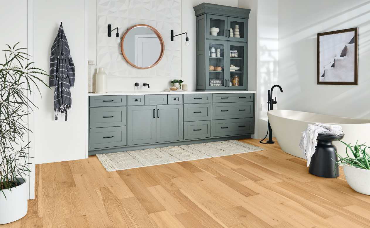 Bathroom with hardwood flooring